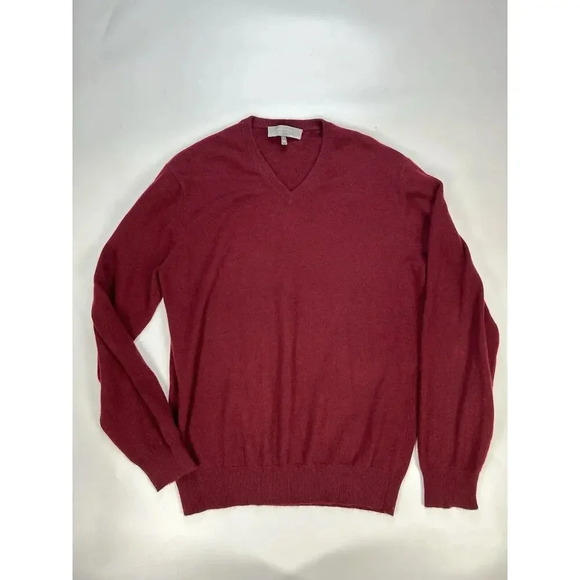 Neiman Marcus Sweater Mens Large Cloud Cashmere Maroon Red V-Neck Pullover - Picture 1 of 6
